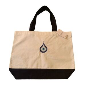 (New) black and white Canvas cotton tote with embroidery.